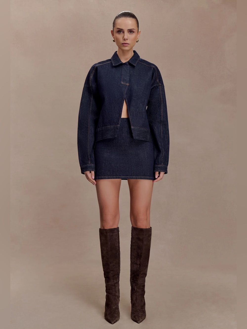 MESHKI Olandria Denim Jacket & Ellie Mini Skirt Set NWT M/S TikTok Viral Western - Picture 3 of 9